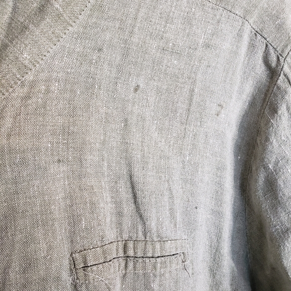 FLAX 100% Linen Long Sleeve Button Down Shirt Green Medium - Picture 7 of 7